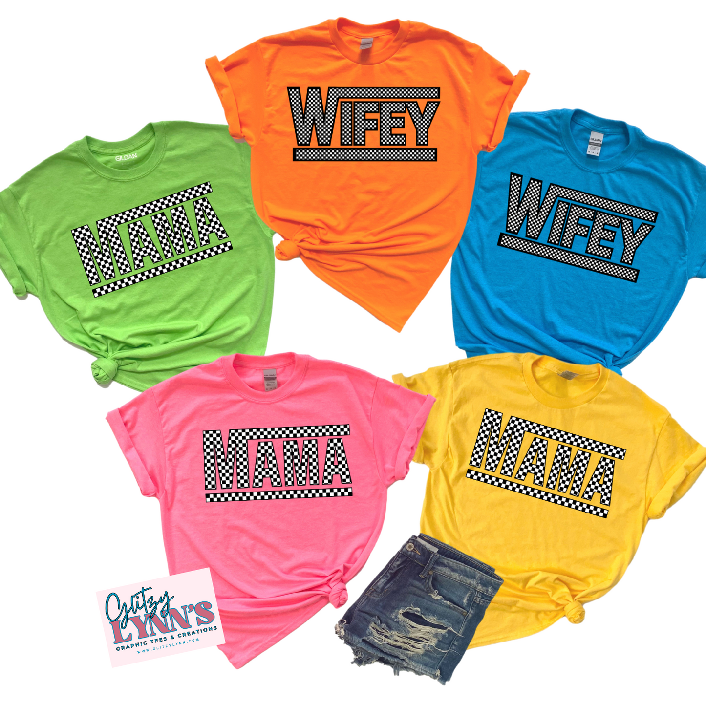 MAMA/ WIFEY CHECKERED NEON